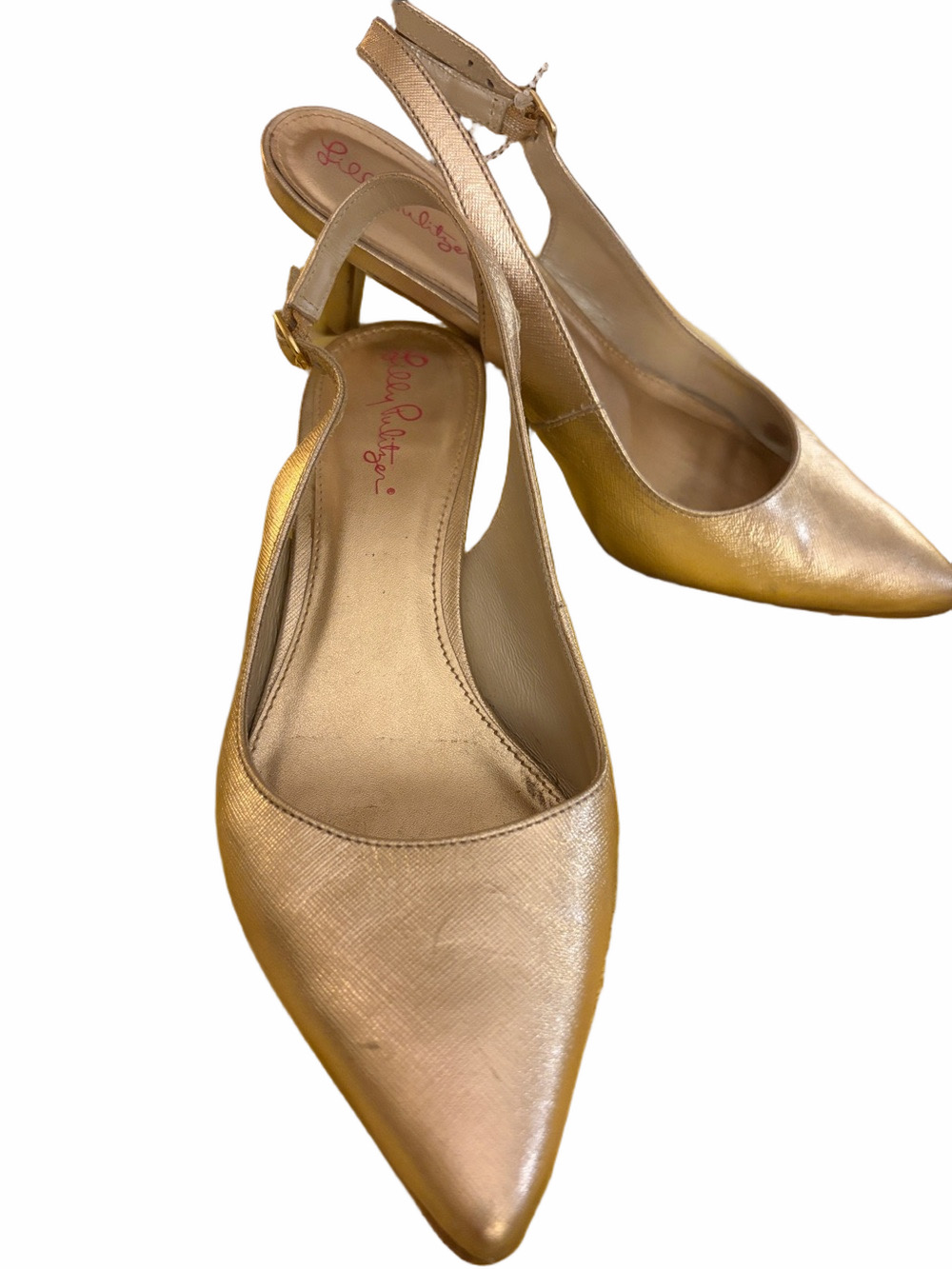 Lilly pulitzer Kat gold metallic adjustable kitten heel slingback pointed toe. 7